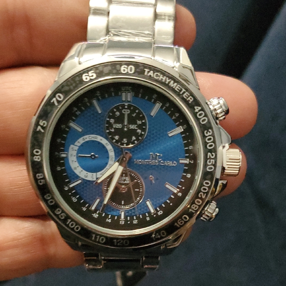 Blue Dial Men's Stainless Steel Tachymeter Watch